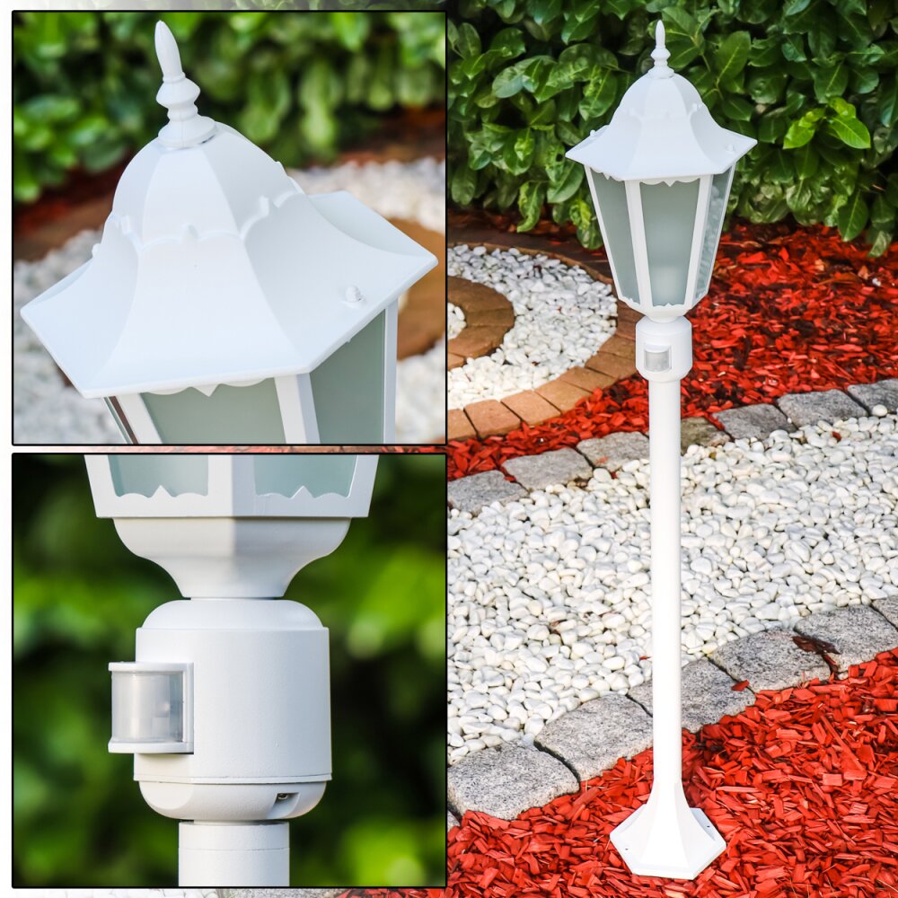 Lampadaire d'extérieur Hongkong Frost Blanc, 1 lumière, Détecteur de mouvement main product photo