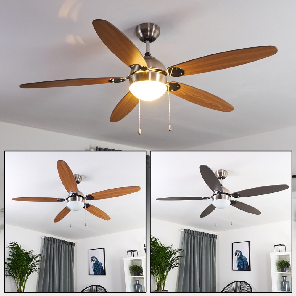 Ventilateur de plafond Valeria Chrome, Bois clair, Nickel mat, 1 lumière main product photo