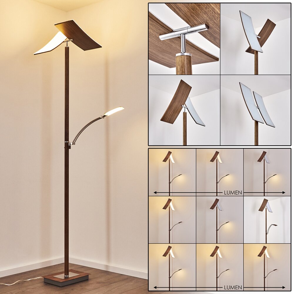 Lampadaire Lasona LED Brun, Argenté, 2 lumières main product photo