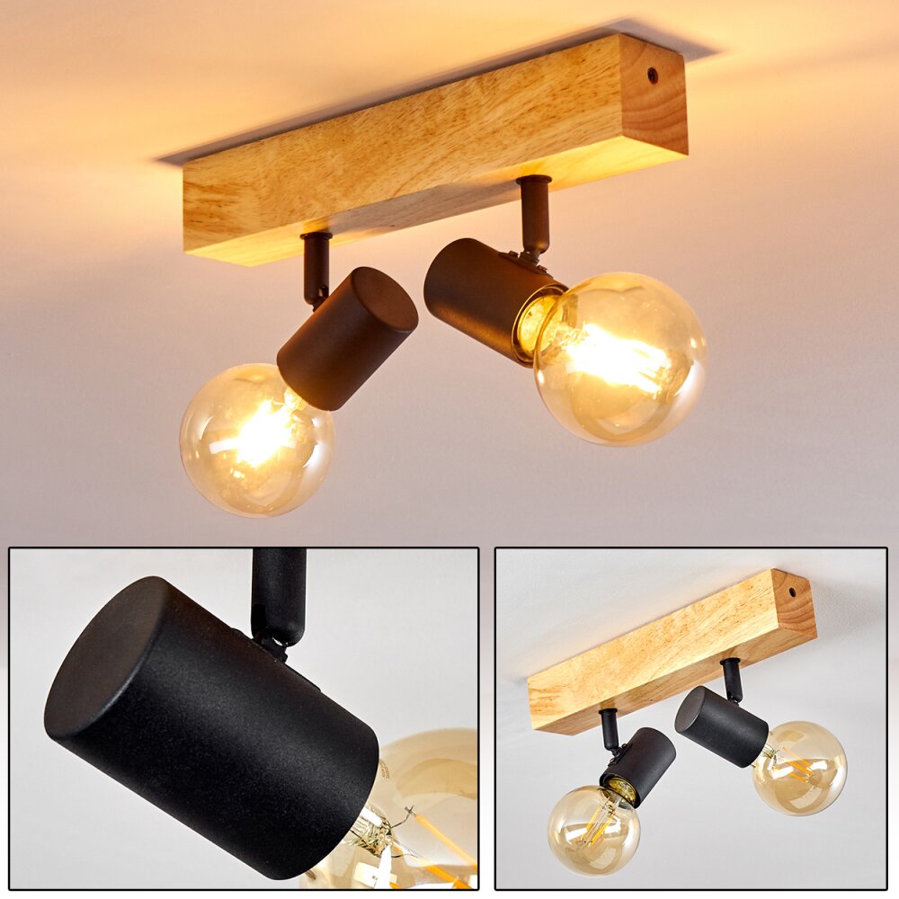 Plafonnier Barbengo Bois clair, Noir, 2 lumières main product photo