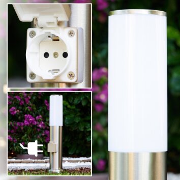 Caserta Lampadaire, Eclairage de chemin couleur acier inoxydable, Blanc, 1 lumière