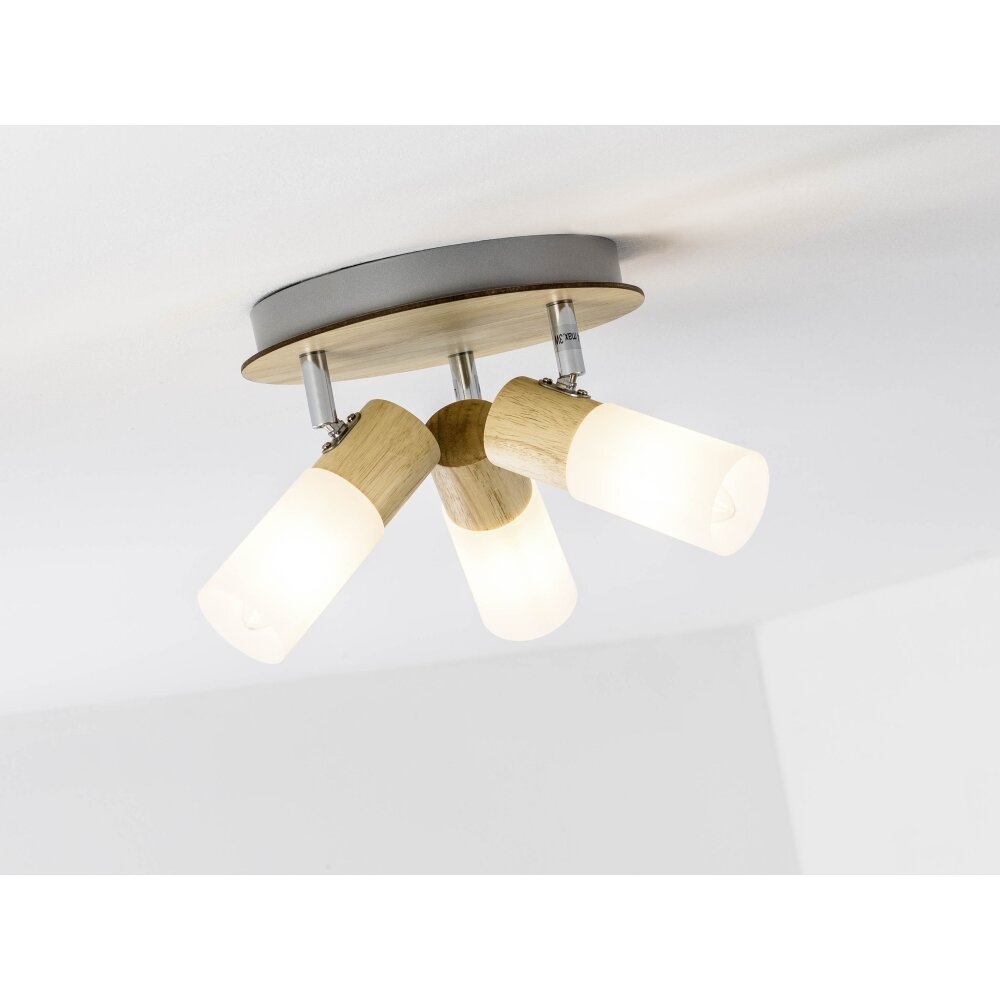 Plafonnier rond à spots Brilliant Babsan Bois foncé, Blanc, 3 lumières main product photo