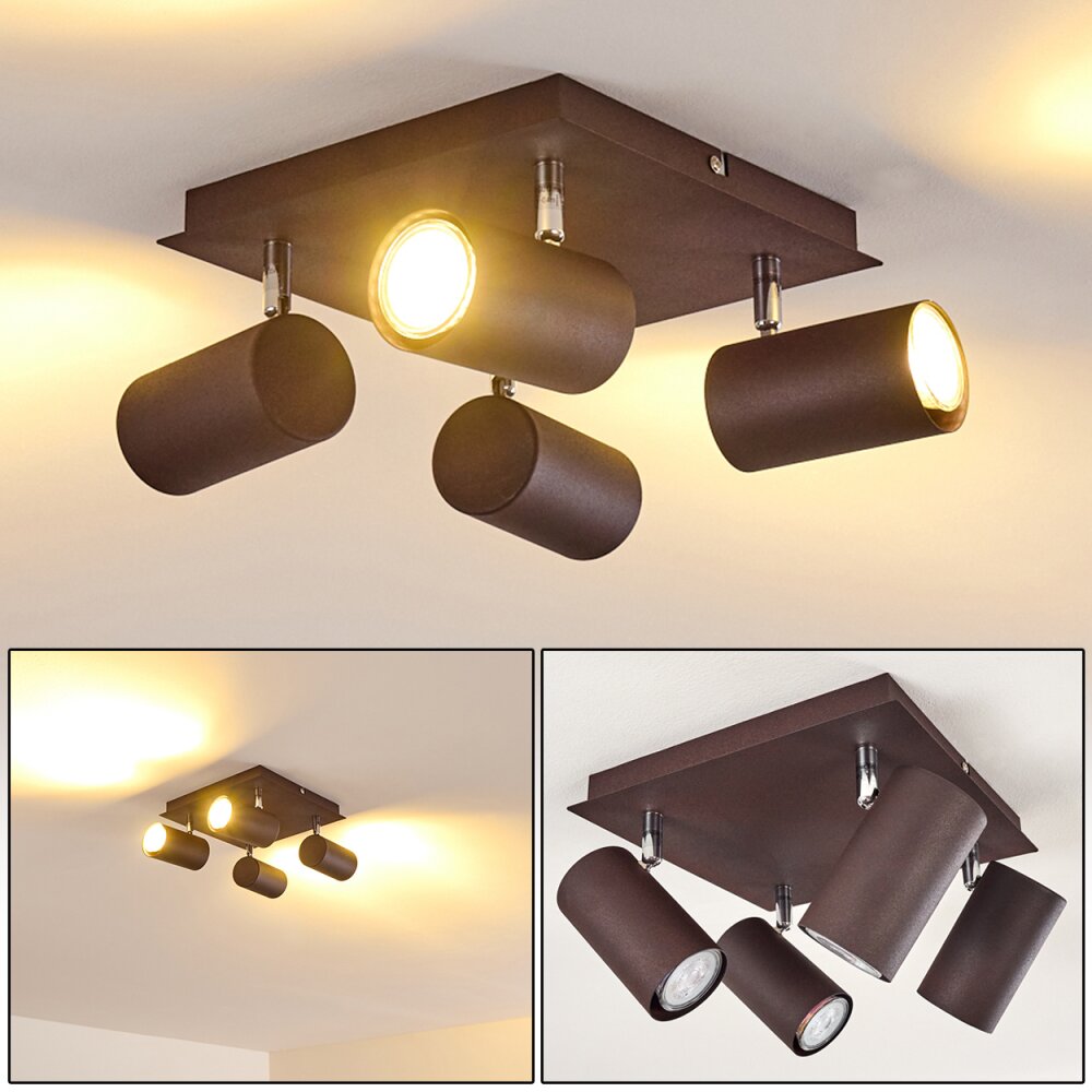 Plafonnier Zuoz Chrome, Rouille, 4 lumières main product photo