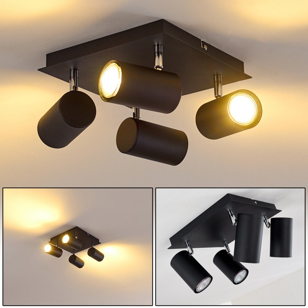 Plafonnier Zuoz Chrome, Noir, 4 lumières main product photo