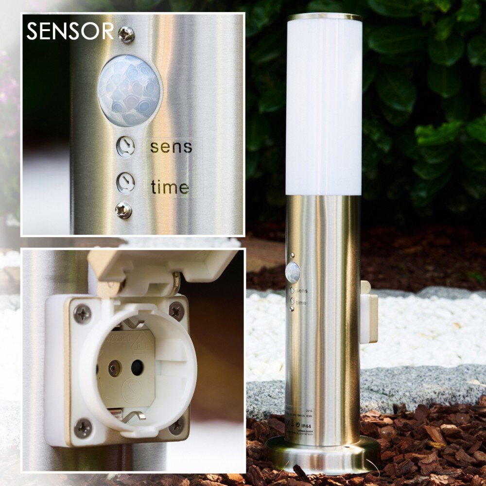 Caserta Lampadaire, Eclairage de chemin Acier inoxydable, 1 lumière, Détecteur de mouvement main product photo