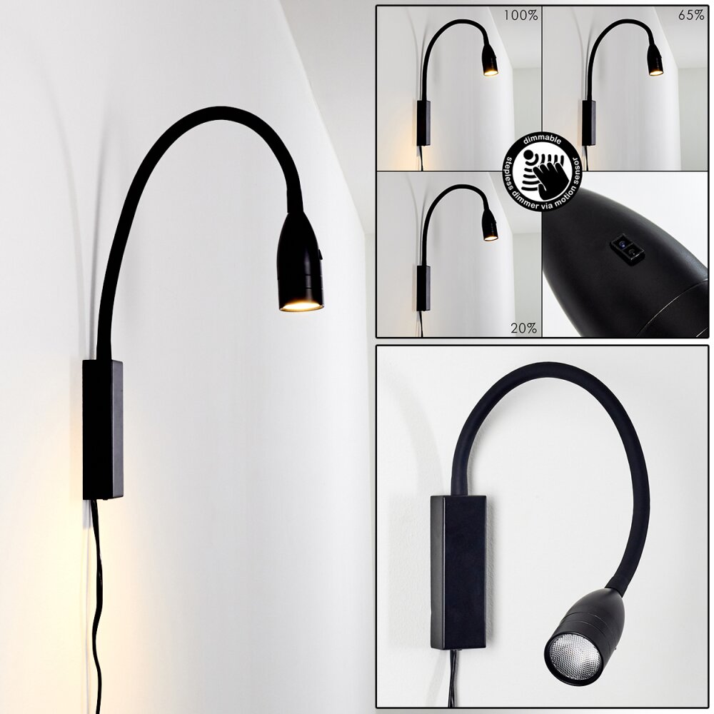 Lampe de chevet Alsea LED Noir, 1 lumière, Détecteur de mouvement main product photo