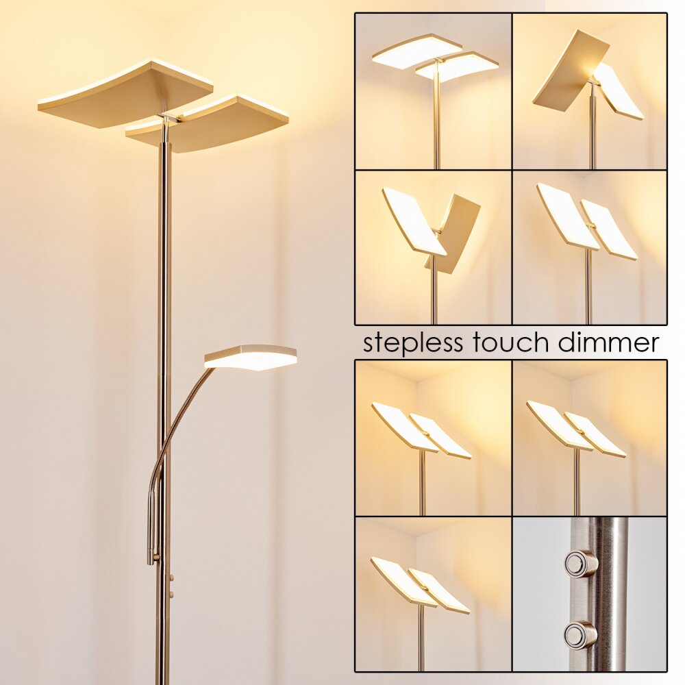 Lampadaire à vasque Thyolo LED Acier brossé, 2 lumières main product photo