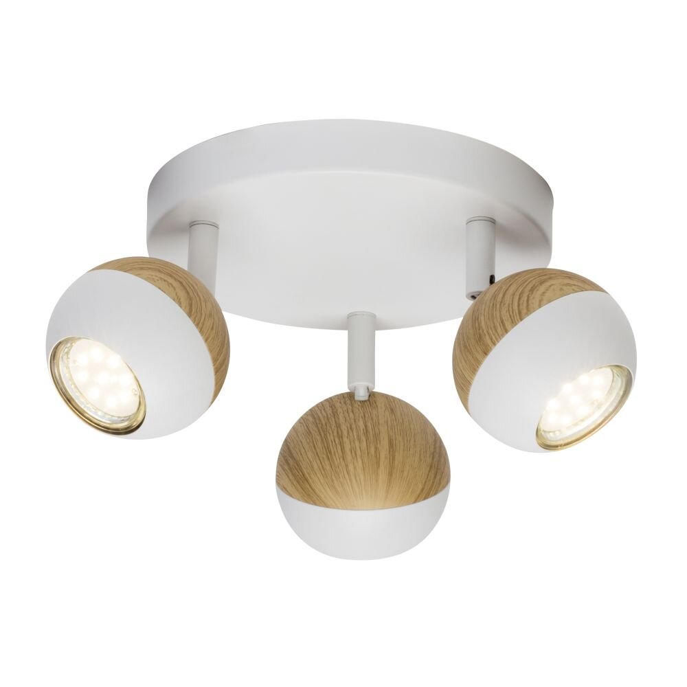 Plafonnier rond à spots Brilliant Scan LED Bois clair, Blanc, 3 lumières main product photo