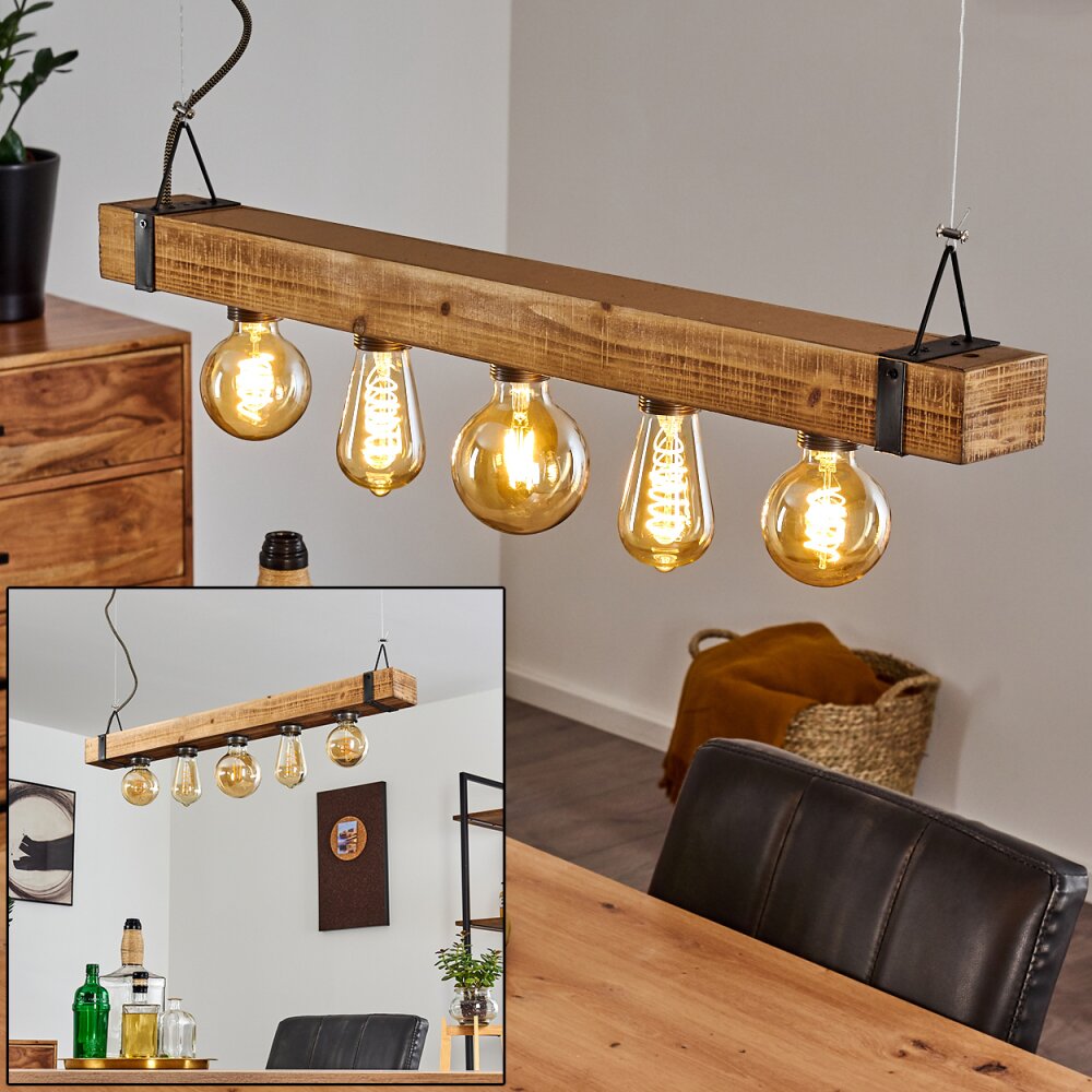Suspension Montgomery Bois clair, Noir, 5 lumières main product photo