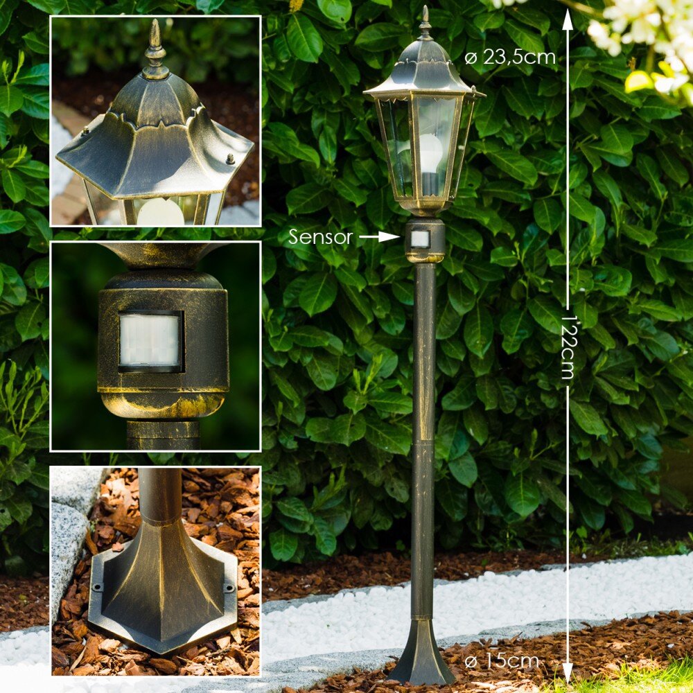 Lampadaire extérieur Bristol Or, Laiton, 1 lumière, Détecteur de mouvement main product photo