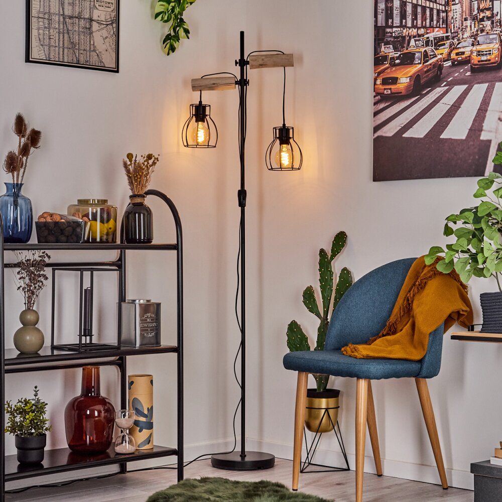 Lampadaire Gondo Bois clair, Noir, 2 lumières main product photo