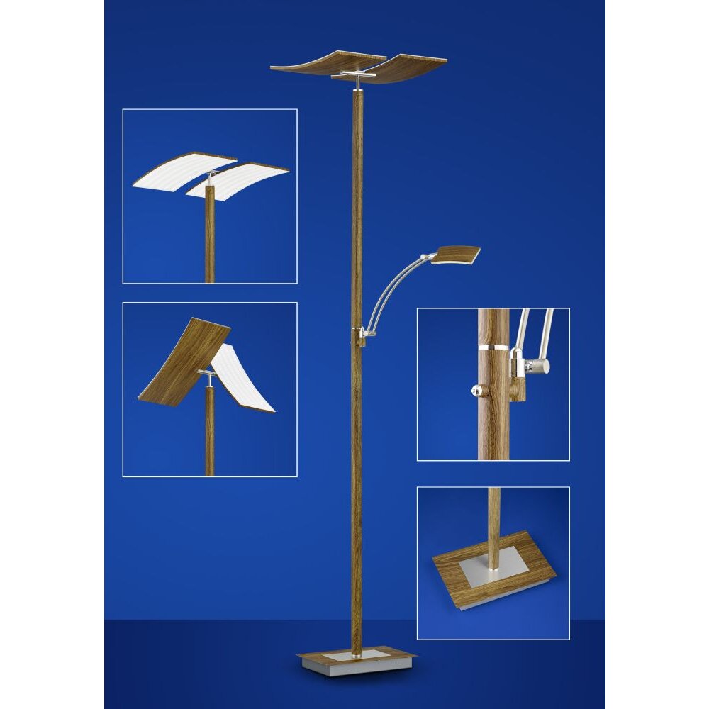 Lampadaire B-Leuchten DUO LED Bois foncé, Nickel mat, 2 lumières main product photo