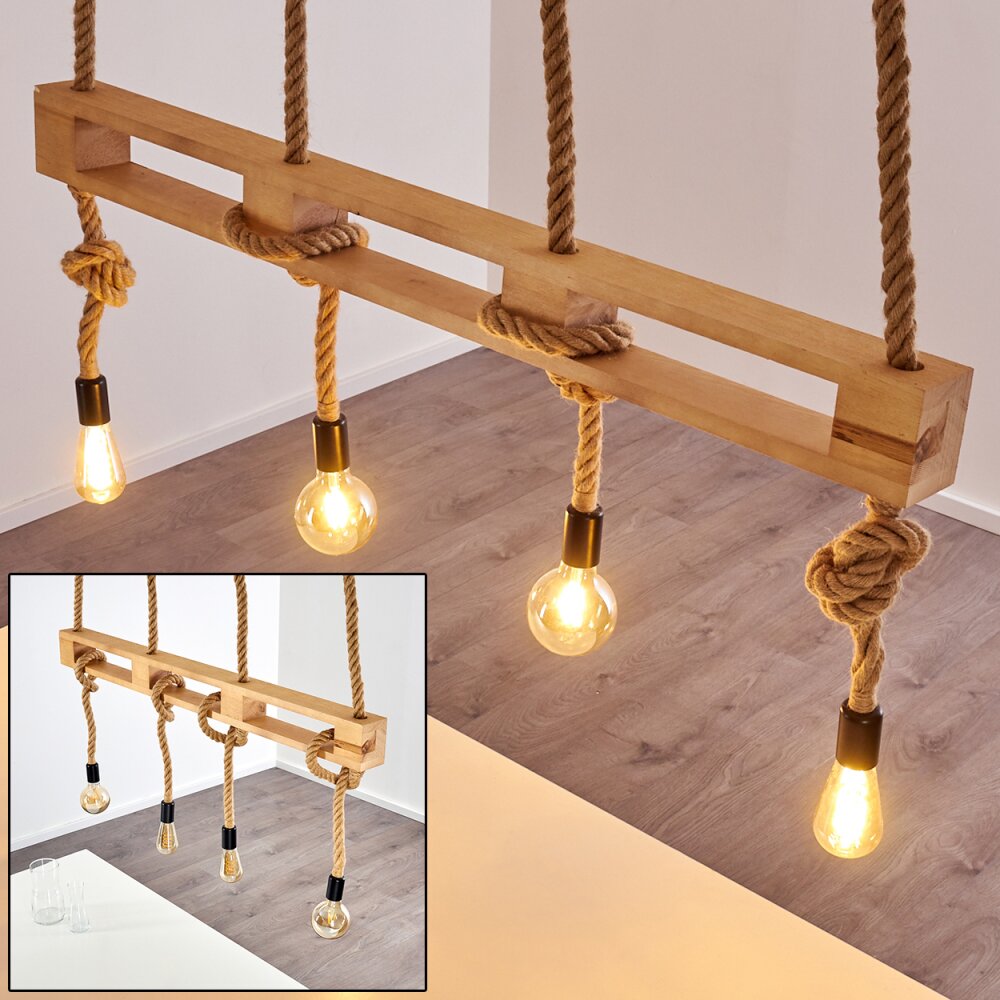 Suspension Riekje Brun, Bois clair, Noir, 4 lumières main product photo