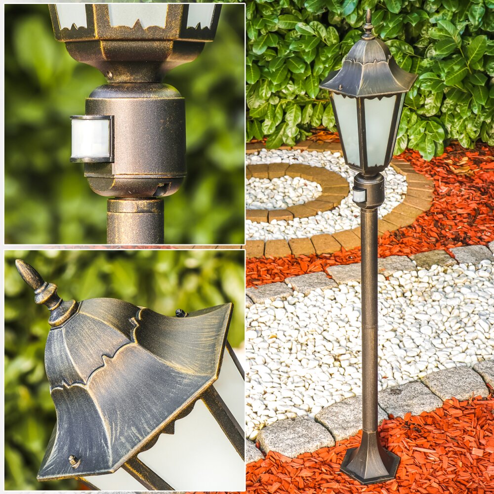 Lampadaire d'extérieur Hongkong Frost Brun doré, 1 lumière, Détecteur de mouvement main product photo